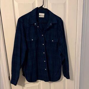 EUC J. Crew Women’s Dark Blue Plaid Flannel Shirt with pearl snap buttons